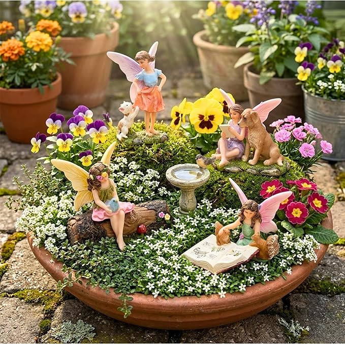 PRETMANNS Fairy Garden Accessories with Fairies for Fairy Garden Outdoor - Miniature Fairy Figurines Set with Animals - Fairy Garden Kit for Indoor Outdoor Gardens