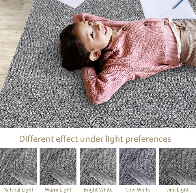 Garvee 9x12 Modern Solid Color Rug for Bedroom Large Living Room Rug, Grey | Non Slip Backing Washable Stain Resistant Non Shedding Textured Neutral Weaving Low Pile Rugs for Nursery Dining Room