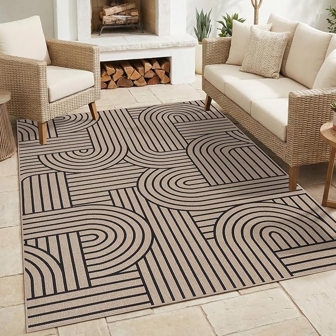 GarveeHome Rainbow Easy Jute Rug 4x6 Washable Abstract Non Slip Living Room Ultra-Thin Bedroom Rug, Non Skid Backing Non Shedding Accent Carpet for Dining Room Office