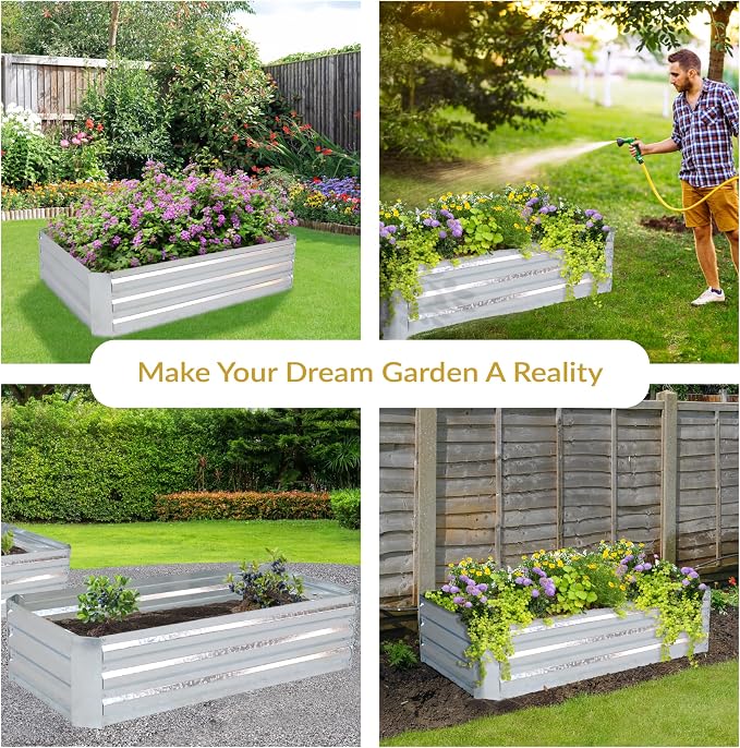 Sunnydaze Galvanized Raised Garden Bed Kit - 4x2x1 ft Outdoor Raised Garden Bed - Metal Planter Box for Vegetables, Flowers, Herbs - Silver - 4' x 2' Rectangle