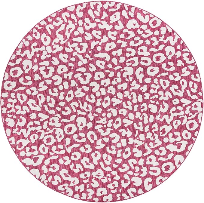 Unique Loom Outdoor Safari Collection Area Rug - Leopard (10' Round, Magenta/ Ivory)