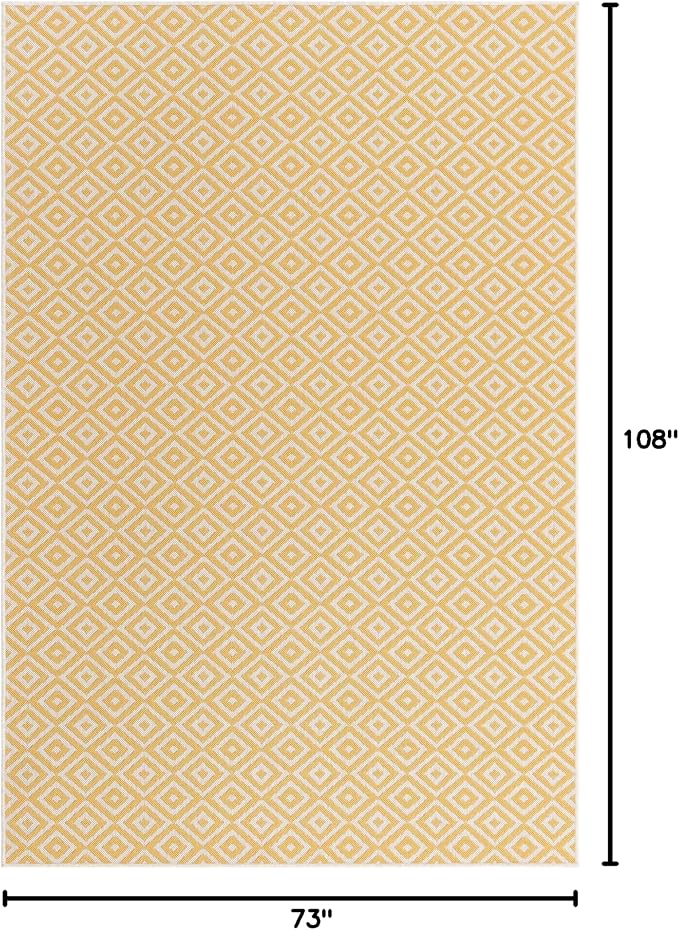 Unique Loom Outdoor Collection Area Rug - Costa Rica (6' 1" x 9' Rectangle, Yellow Ivory/ Ivory)