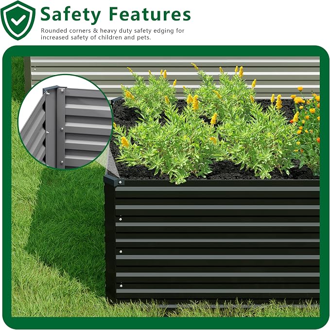 DIIYIV Galvanized Raised Garden Bed Kit Outdoor Patio,12x2x2ft Large Rectangular Metal Planter Boxes,Deep Root Box Planter for Gardening,Vegetables,Flowers,Herbs-Black