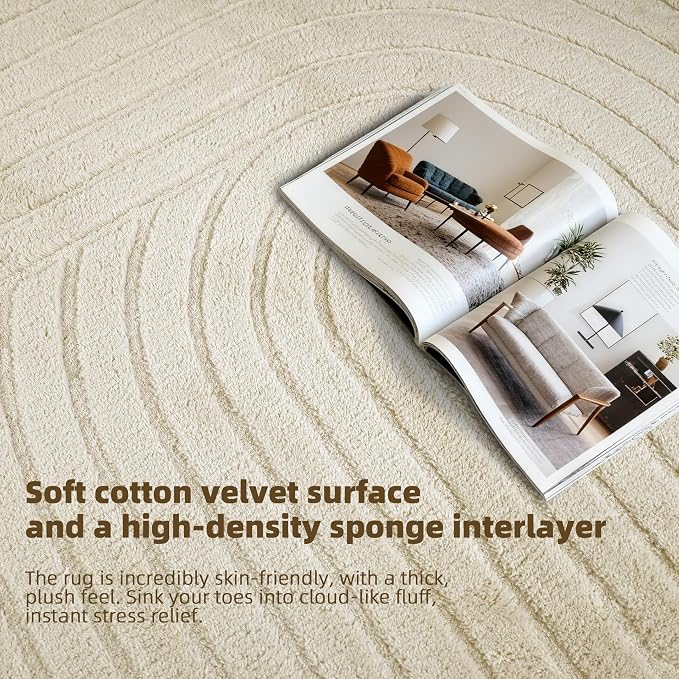 Beige Boho 8x10 Solid Color Area Rugs, Washable Living Room Rug | Ultra Soft Plush High-Low Pile Carpet, Fluffy, Non-Slip, Durable Rugs for Bedroom, Kids Room, Nursery, Apartment, Home Office