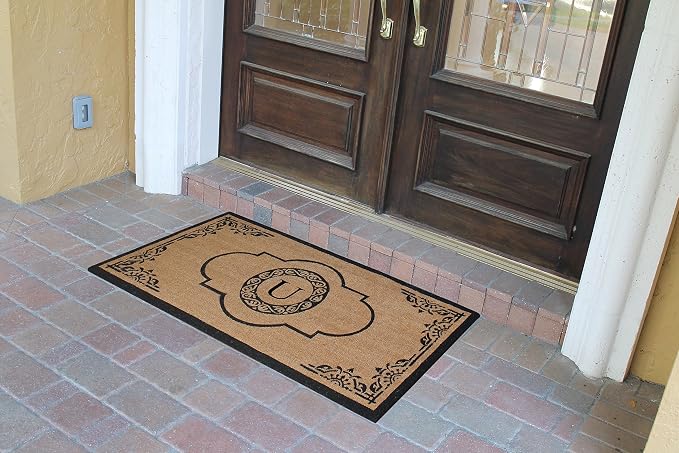 A1HC Natural Coir Monogrammed Doormat for Outside Entrance, Heavy Duty, Low Profile, Anti-Shed Treated Front Door Mat, Easy to Clean, Long Lasting Entryway Doormats - 30"x48"