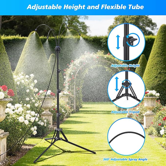 Standing Misters for Outside Patio - Adjustable Height Stand Misting system for Cooling Outdoor, 26.5FT Portable Water Mister for Garden Backyard BBQ Party Tanning Pool Beach Cooling & Water Playing
