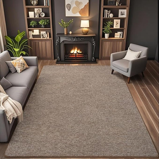 AROGAN 7x10 Area Rugs for Living Room Non Slip Dorm Bedroom Rug, Brown | Modern Area Rugs with Soft Memory Foam, Minimalist Washable Indoor Floor Carpet for Dining Room Office Kids Playroom Decor
