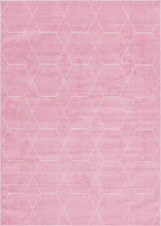 Unique Loom Trellis Frieze Collection Area Rug - Geometric (8' x 11', Light Pink/ Ivory)