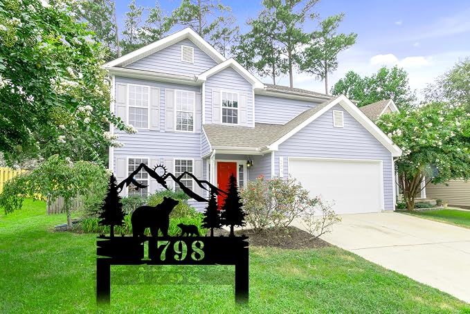 Personalized Bear Mountain Metal Adress Sign With Stakes，Custom Yard Signs for Houses with Stakes,Address Signs for Yard, Home Address Signs for House,House Numbers for Outside，Garden Gift