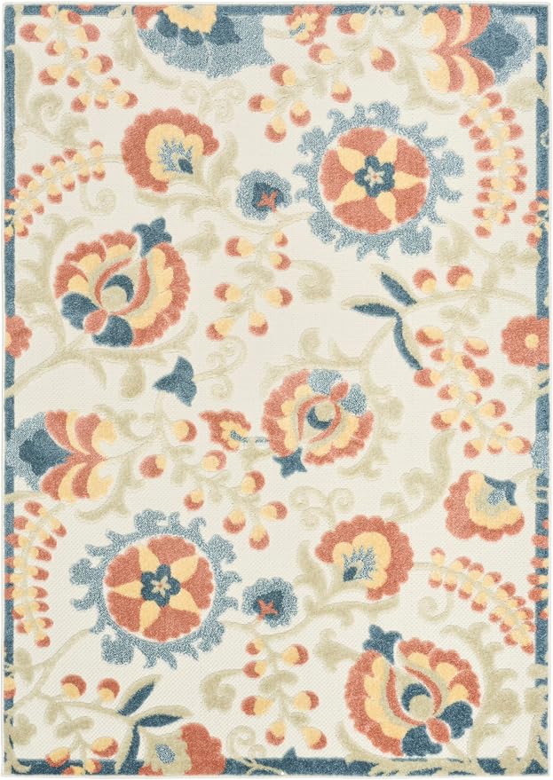 Nourison Home Aloha Grey Multicolor 3'6" x 5'6" Area Rug - Easy Clean, Non Shedding, Bed Room, Living Room, Dining Room, Kitchen (4' x 6')