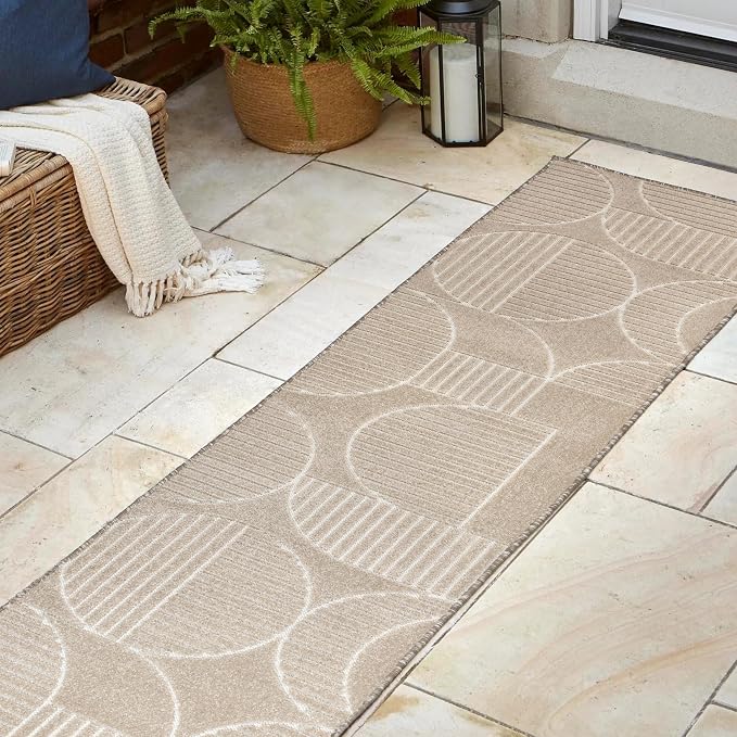 JONATHAN Y Nordby High-Low Arch Striped Indoor/Outdoor Runner Rug, 2x8, Beige/Cream, for Patio, Backyard, Living Room, Bedroom, Office, Hose-Washable (SCN104E-28)
