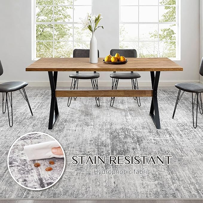 kakania Abstract 10x12 Area Rugs for Living Room: Washable Rugs Grey White | Soft, Non-Slip, Low-Pile, Pet & Kid Friendly - Large Modern Home Decor Carpet for Bedroom/Dining Room/Office/Nursery