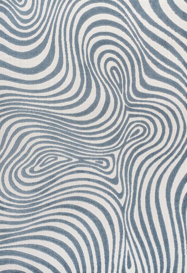 JONATHAN Y Maribo High-Low Abstract Striped Dark Blue/Cream 5x8 Indoor/Outdoor Area Rug for Patio, Backyard, Living Room, Bedroom, Office, Hose-Washable (SCN103E-5)