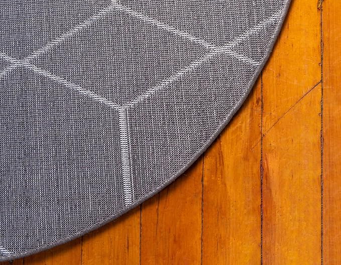 Unique Loom Trellis Frieze Collection Area Rug - Geometric (5' 1" Round Dark Gray/Ivory)