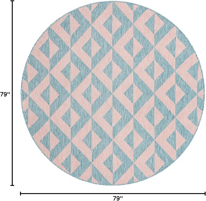 Unique Loom Unique Loom Outdoor Collection Area Rug - Napa (6' 7' Round, Pink and Aqua/Light Blue)