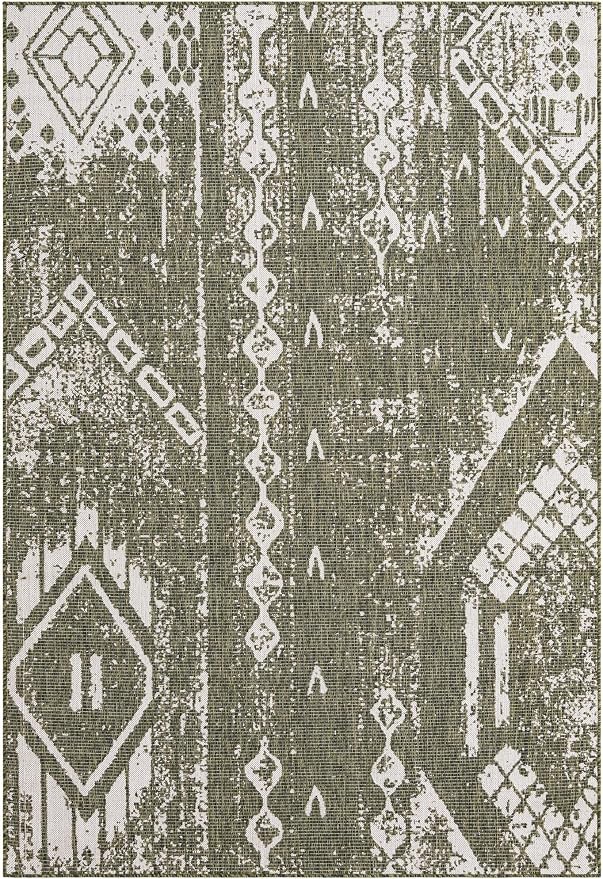 Unique Loom Outdoor Bohemian Collection Area Rug - Anthro (6' 1" x 9' Rectangle, Green/ Ivory)
