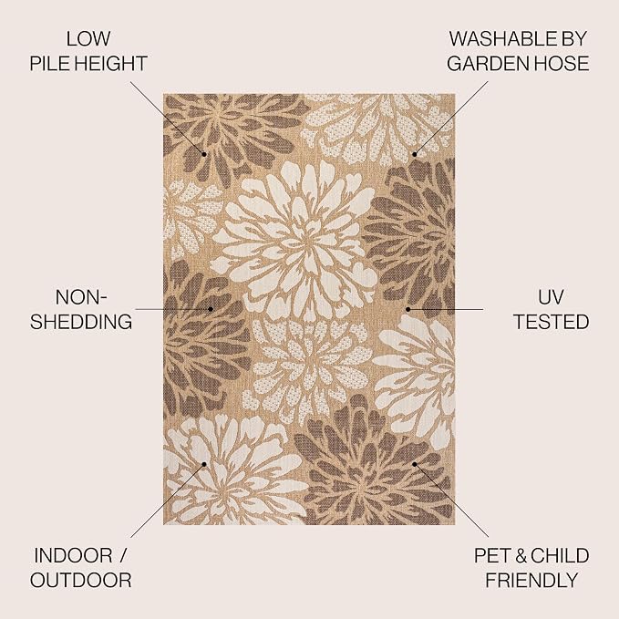 JONATHAN Y Floral Textured Weave Indoor Outdoor Area Rug 9X12 Brown/Cream, Zinnia Modern for Backyard, Patio, Porch, Easy-Cleaning, High Traffic, Pet-Friendly, Non-Shedding (SMB110I-9)