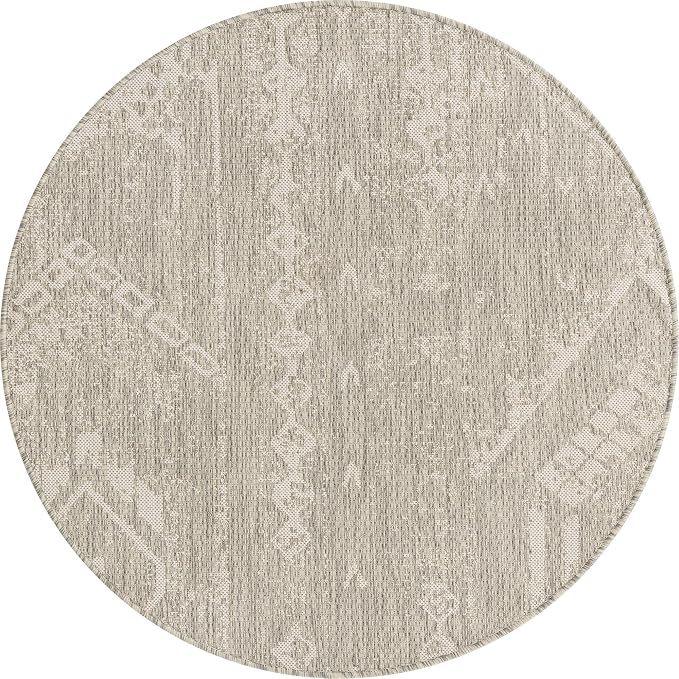 Unique Loom Outdoor Bohemian Collection Area Rug - Anthro (4' 1" Round, Gray/ Ivory)