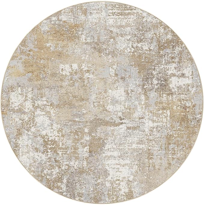 Tortania Washable 10' Round Area Rug for Living Room: Modern Abstract Neutral Large So' Thin Rugs - Non Slip Indoor Carpet for Bedroom Dining Room Office Nursery Home Floor Decoration - Brown Grey
