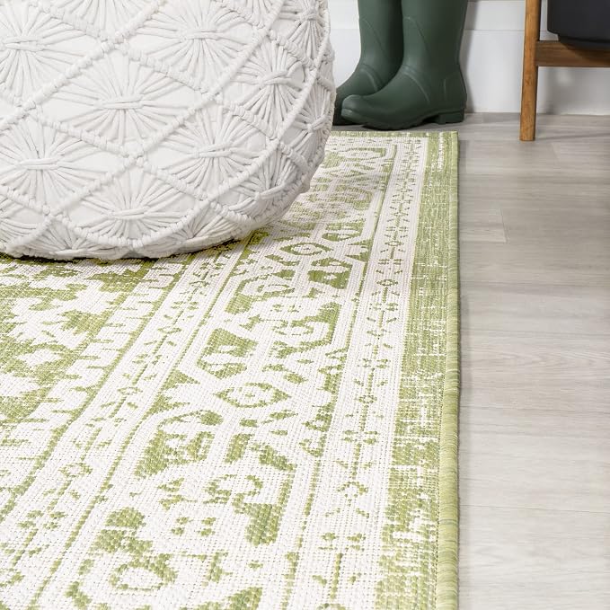 JONATHAN Y Medallion Weave Indoor Outdoor Area Rug 3X5 Green/Cream, Sinjuri Textured for Backyard, Patio, Porch, Easy-Cleaning, High Traffic, Pet-Friendly, Non-Shedding (SMB101E-3)