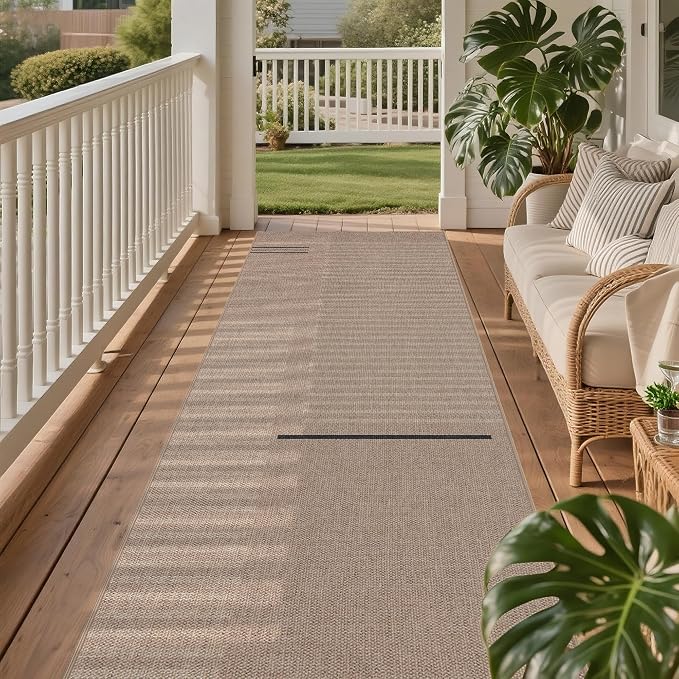 Outdoor Easy Jute Runner Rug: 2.5x8 Modern Natural Area Rugs for Front Patio Hallway Linen-Look Fabric Durable - Neutral Washable Mat for Entryway Kitchen Bedroom - Beige Woven