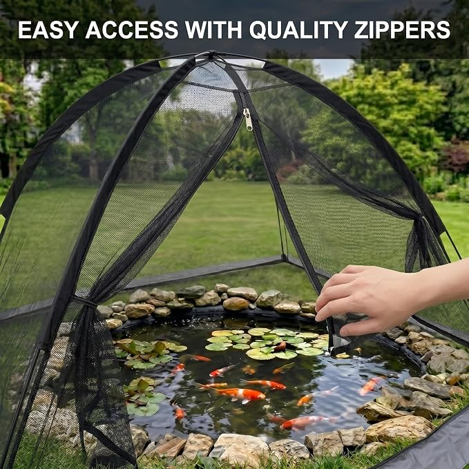 PGL Pond Cover Net Garden Dome Netting - Outdoor Protecting Tent for Fish Koi 9×12FT Zippers and Wind Ropes Protect Ponds, Gardens and Vegetable Gardens