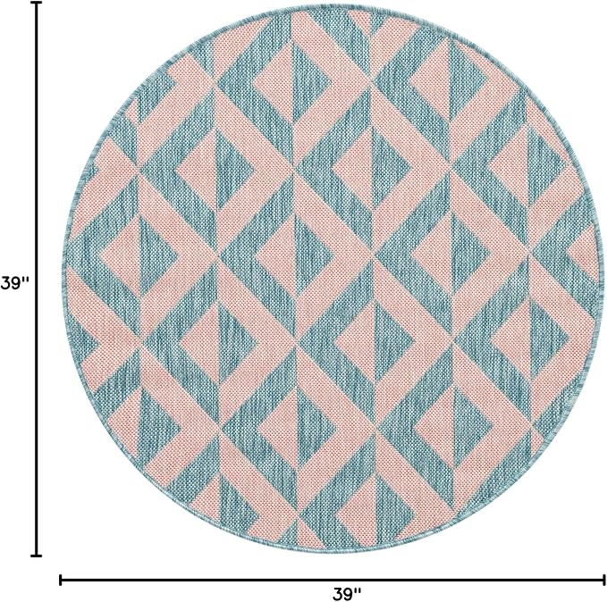 Unique Loom Outdoor Collection Area Rug - Napa (3' 3" Round, Pink and Aqua/Light Blue)