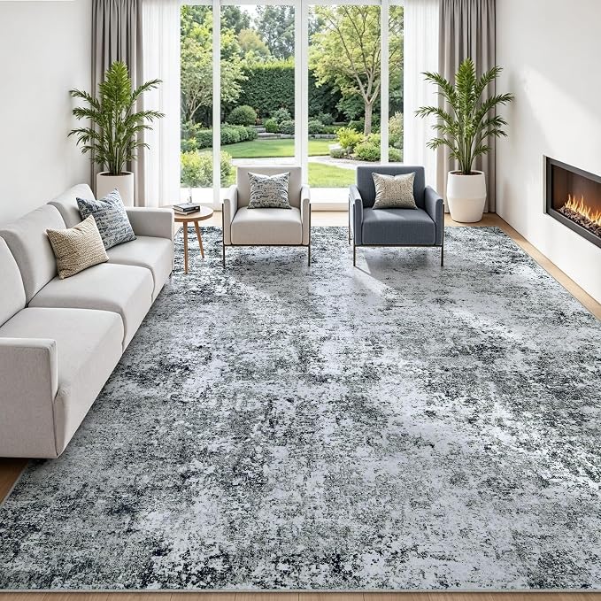 8x10 Washable Area Rug Modern Abstract for Living Room Bedroom Gray White | Soft Indoor Carpet,Anti-skid Backing,Water Repellent,Non-shedding, Suitable for bedroom dining farmhouse nursery home office