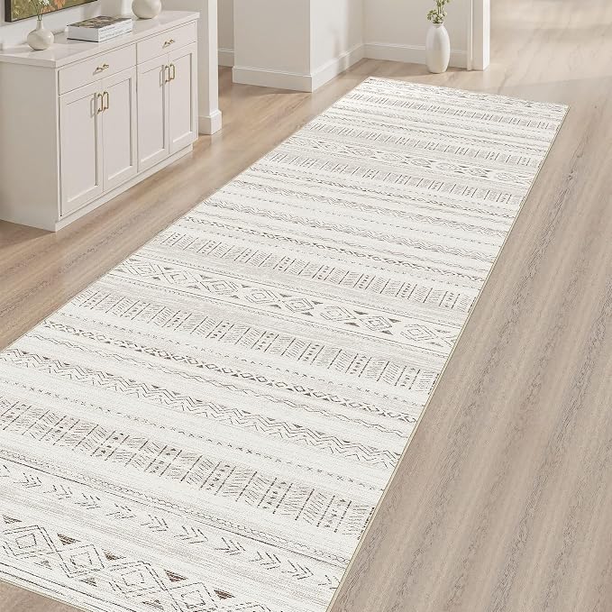 cotiled Hallway 2.6x8 Runner Rugs Washable Boho Moroccan Soft Rug | Stain Resistan Carpet for Entryway Kitchen Laundry Room Brown Cream