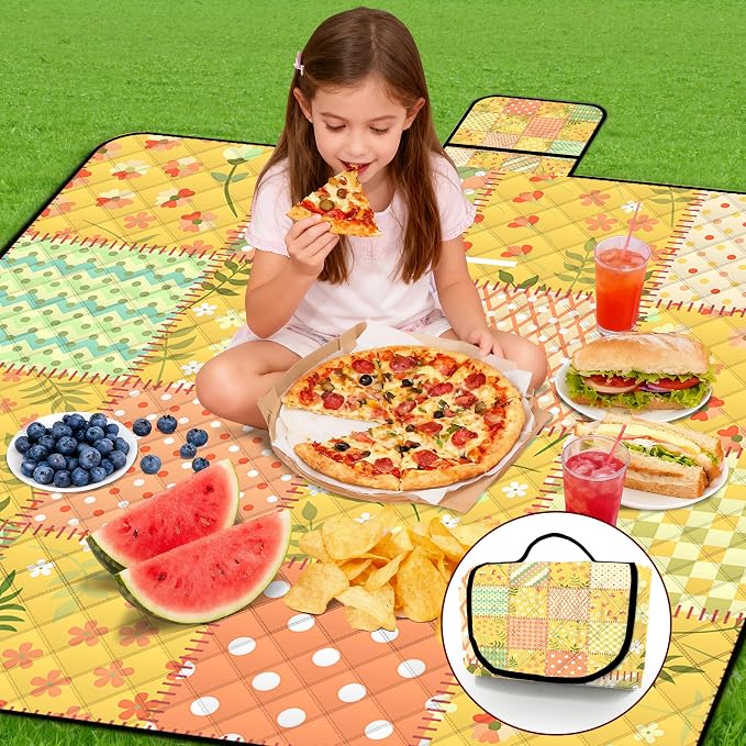 Extra Large Picnic Blanket Waterproof,80"x 80"Foldable Machine Washable Beach Blanket,Outdoor Blanket for 6-8 Adults,Suitable for Indoor Crawling,Park Beach,Camping,Hiking,Family Travel(Colorful)