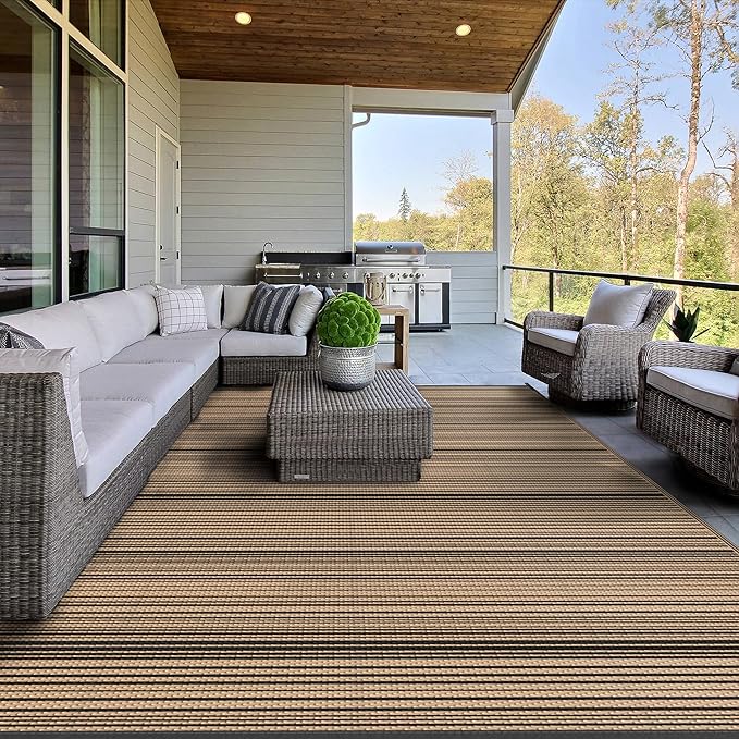 GENIMO Outdoor Rug for Patio Clearance, 4'x6' Reversible Plastic Straw Rugs, Lightweight Waterproof RV Camping Mat for Camper, Balcony, Deck, Backyard, Picnic, BlackBrown