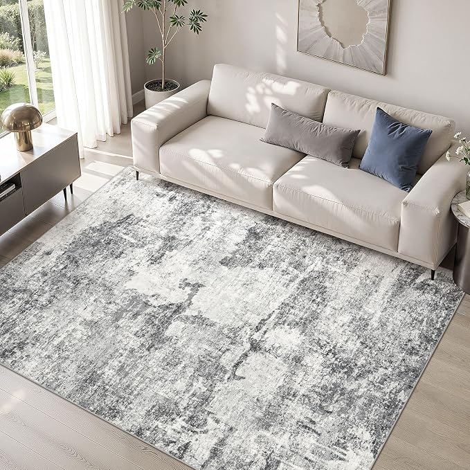 DMOYEST 5x8 Area Rug for Living Room Washable Abstract Indoor Carpet | Neutral Modern Low Pile Rugs Kid & Pet Friendly Soft Thin Carpet for Bedroom Dining Room and Office - Grey
