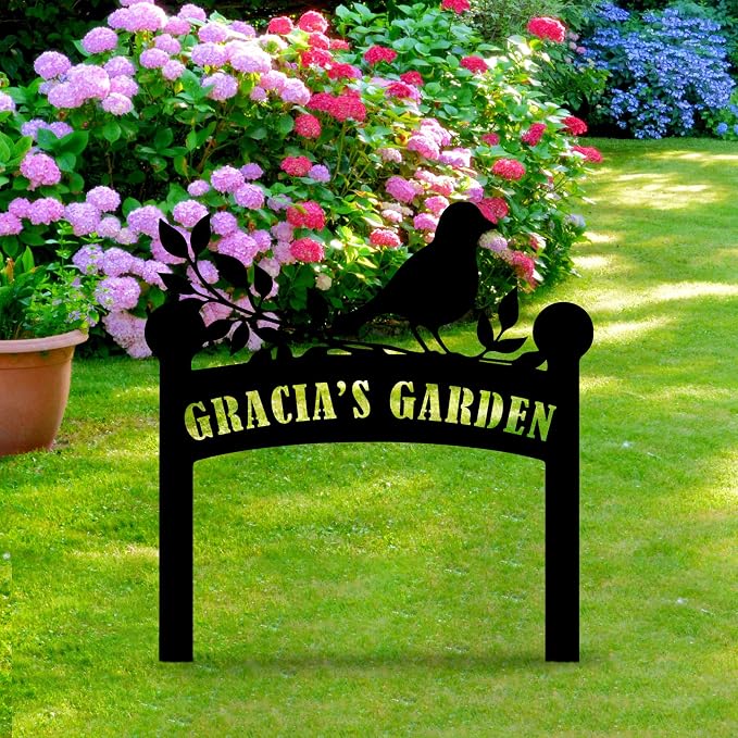 Personalized Birds Garden Sign with Stakes, Customized Birds Metal Garden Stake, Custom Sign for Flower Birds, Metal Yard Art, Patio Garden Decorations, Housewarming Gift