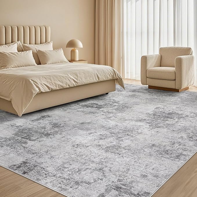 Tortania Washable 5x7 Area Rug for Living Room: Modern Abstract Neutral Large Soft Thin Rugs - Non Slip Indoor Carpet for Bedroom Dining Room Office Nursery Home Floor Decoration - Smoky Gray