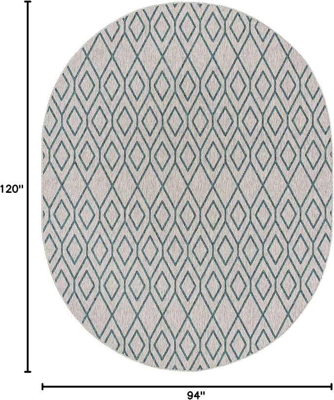 Jill Zarin Outdoor Collection Area Rug - Turks and Caicos (7' 10" x 10' Oval Gray Teal/Teal)