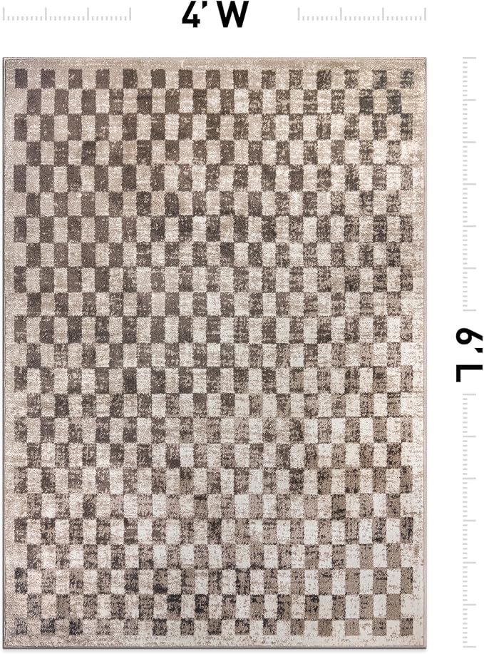 Rugshop Contemporary Checkered Grid Textured Area Rug Soft Beige 4' x 6' | Rectangular, Size 4' x 6', Living Room, Bedroom, Dining Room, Home Office, Kitchen, Entryway, Hallway, Nursery, Kids Room
