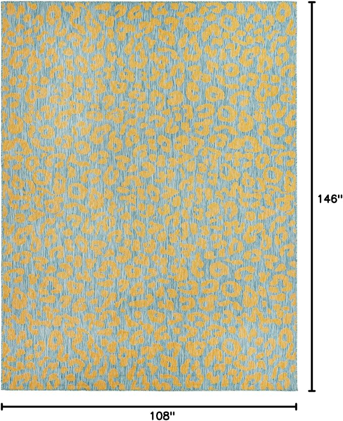Unique Loom Outdoor Safari Collection Area Rug - Leopard (9' x 12' 2" Rectangle, Blue Yellow/ Blue)