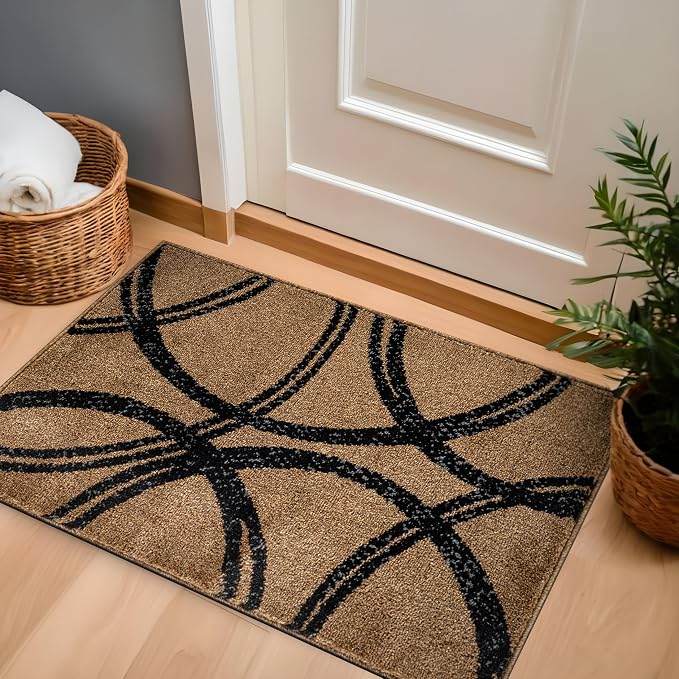 Rugshop Wavy Circles Modern Non-Shedding Living Room Area Rug Jute 2' x 3' | Rectangular, Size 2' x 3', Bedroom, Dining Room, Home Office, Kitchen, Entryway, Hallway, Nursery, Kids Room, Guest Room