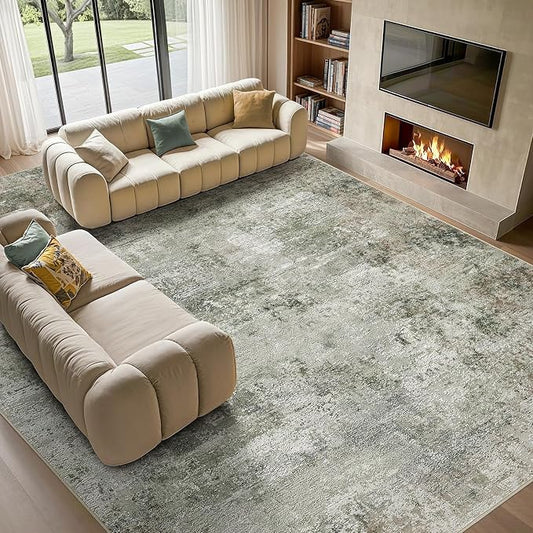 Tortania Area Rug Living Room Rugs - 10x14 Washable Large Soft Neutral Boho Moroccan Bohemian Farmhouse Rug Indoor Floor Carpet for Bedroom Under Dining Table Home Office Decor - Olive Brown