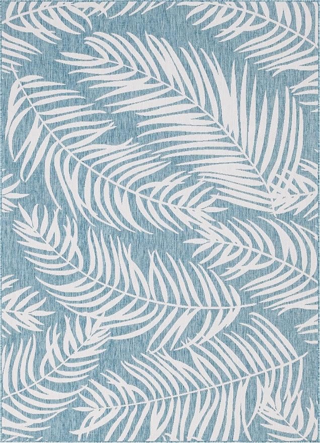 Unique Loom Outdoor Botanical Collection Area Rug - Palm (8' x 11' 4" Rectangle, Light Aqua/ Ivory)