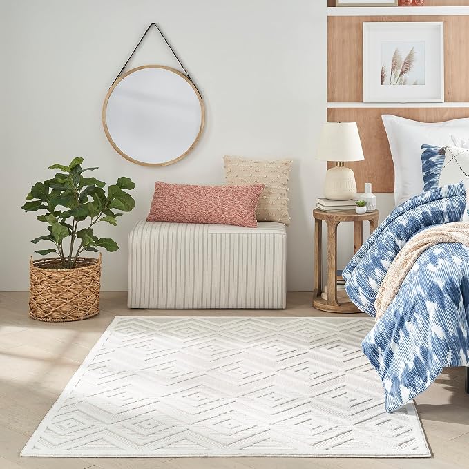 Nourison Home Versatile Ivory White 4' x 6' Area Rug - Easy Clean, Non Shedding, Bed Room, Living Room, Dining Room, Kitchen (4' x 6')