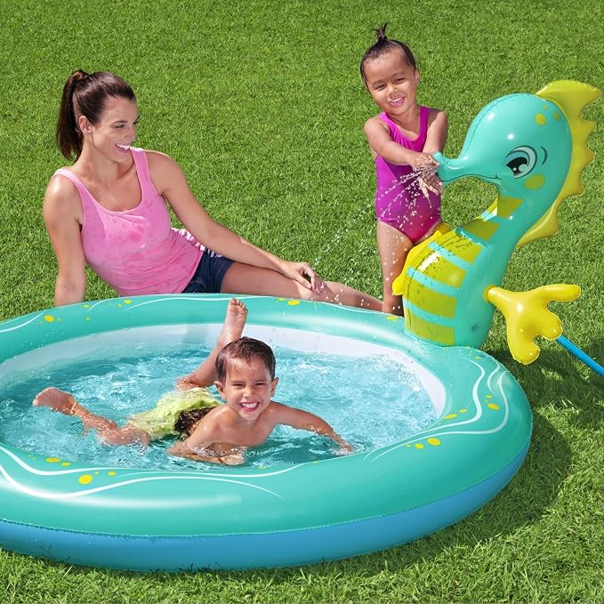 Bestway Seahorse Sprinkler Paddling Pool, Kids Garden Pool