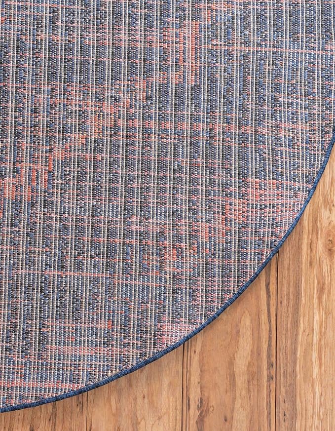 Unique Loom Morocco Collection Tribal, Southwestern, Bohemian Area Rug (7' 0 x 7' 0 Round, Navy Blue/Gray)