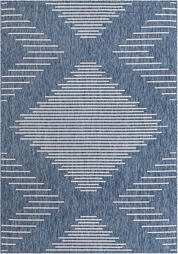 Unique Loom Outdoor Modern Collection Area Rug - Tambor (7' 1" x 10' Rectangle, Blue/ Ivory)