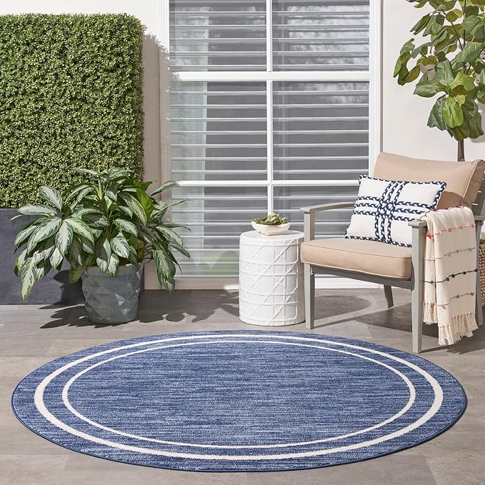 Nourison Home Nourison Essentials Navy/Ivory 4' x Round Area Rug - Easy Clean, Non Shedding, Bed Room, Living Room, Dining Room, Kitchen (4' x Round)