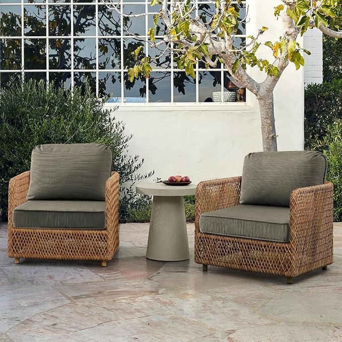 Outdoor Cushions for Patio Furniture Set of 2, 24"x24" Water Repellent Chair Cushions Removable Seat Bottom & Back Cushion Covers for Chair, Sofa, Couch, Dark Black Tan Stripe