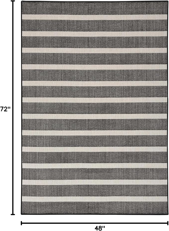 Nourison Home Positano Black Ivory 4' x 6' Area Rug - Easy Clean, Non Shedding, Bed Room, Living Room, Dining Room, Kitchen (4' x 6')
