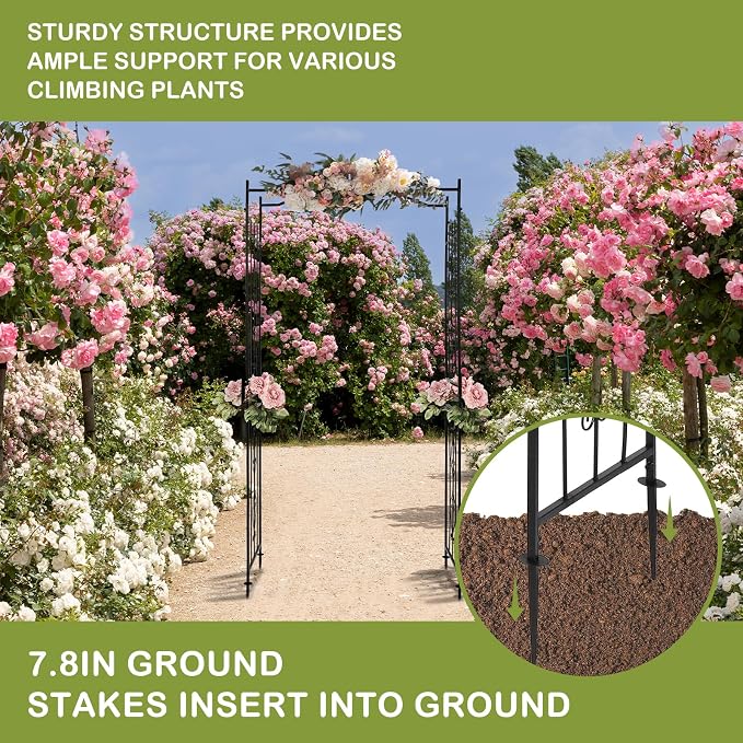 Outvita 7.5Ft Garden Arch Arbor, Steel Frame Stand Trellis, Arbour Archway for Wedding Ceremony Decoration Plant Climbing Rose Vines Lawn Courtyard Patio Pathway Black