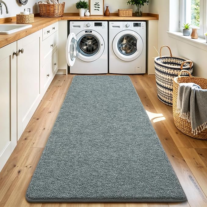 Keeko 2x8 Area Rugs for Living Room,Soft Washable Memory Foam Bedroom Rug | Indoor Throw Rug Low Pile Minimalist Non Slip Carpet for Kids Nursery Classroom Dorm Room Home Decor Grey-green and White