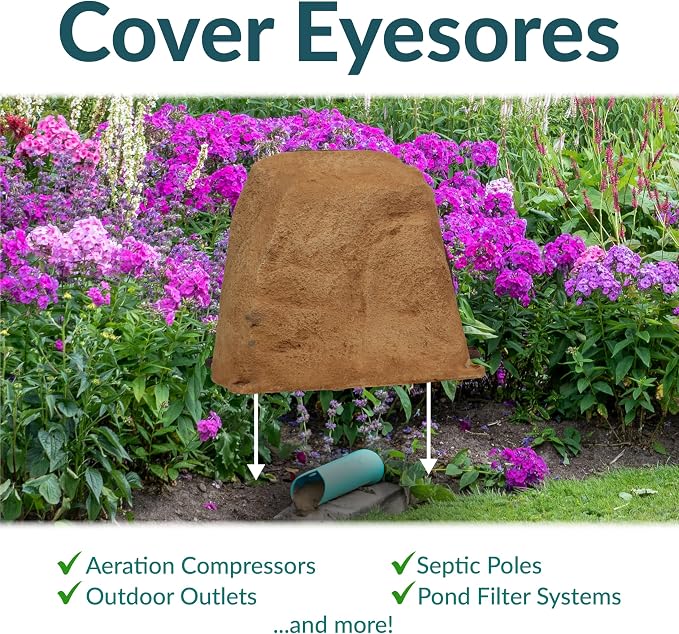 Sunnydaze 11” H Small Faux Landscape Rock Cover - Lightweight Polyresin Fake Rock Well Pump Cover for Outside – Realistic Natural Texture – Sand